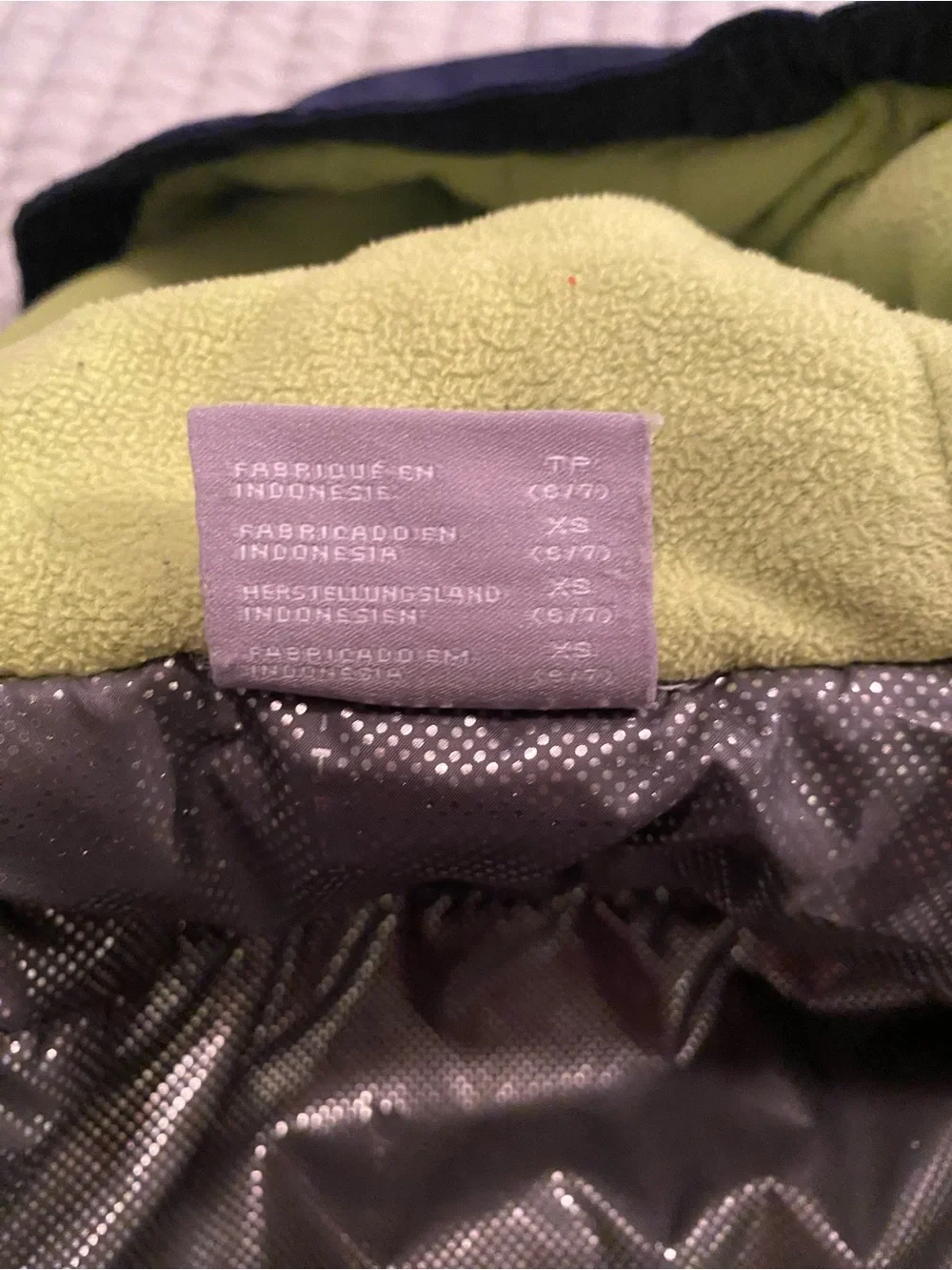 Columbia Navy and Gray Kids Hooded Puffer Jacket with Lime Trim